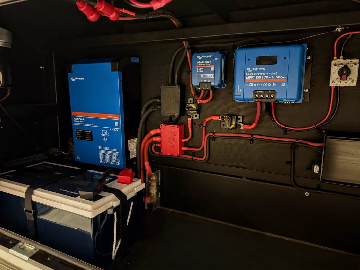 Victron MultiPlus-II inverter, MPPT solar controller and lithium battery bank installed by Stream RV in Creedmoor, NC