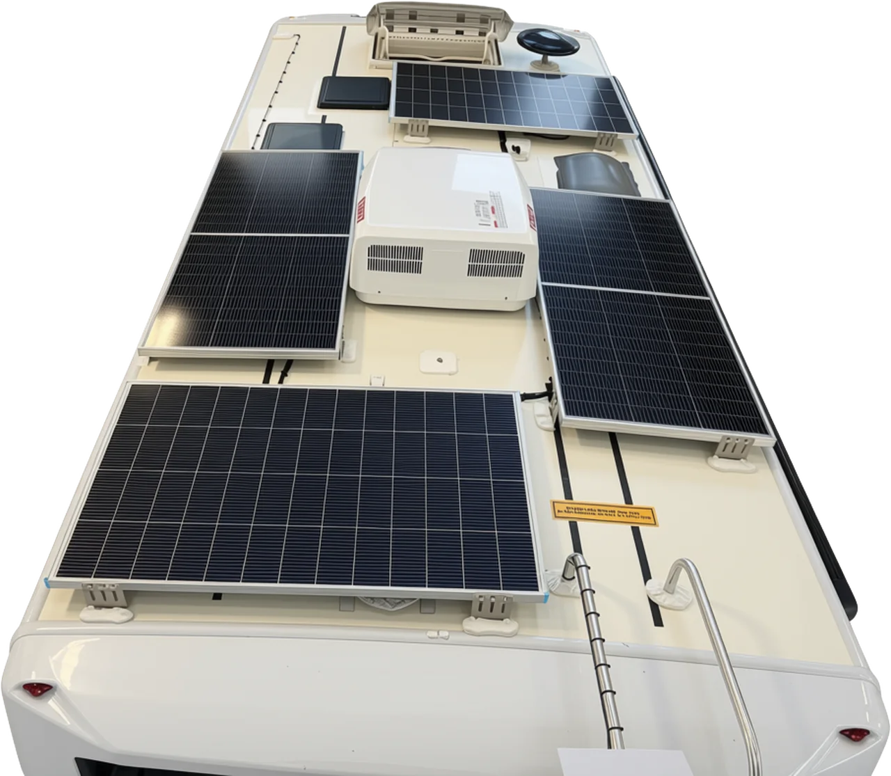 Four solar panels on a Leisure Travel Wonder roof, 800W